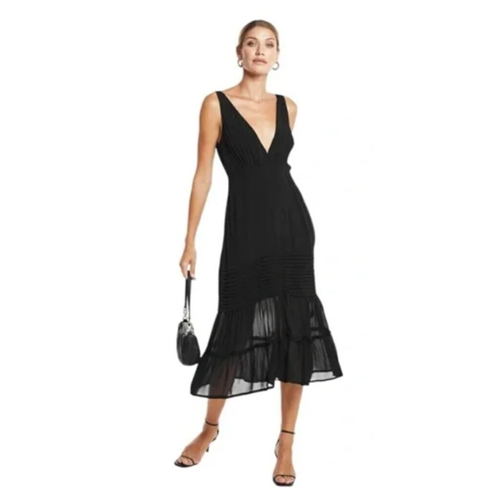 Aura The Label Lauren Midi Dress Women's Small Black Plunge V-Neck Sleeveless